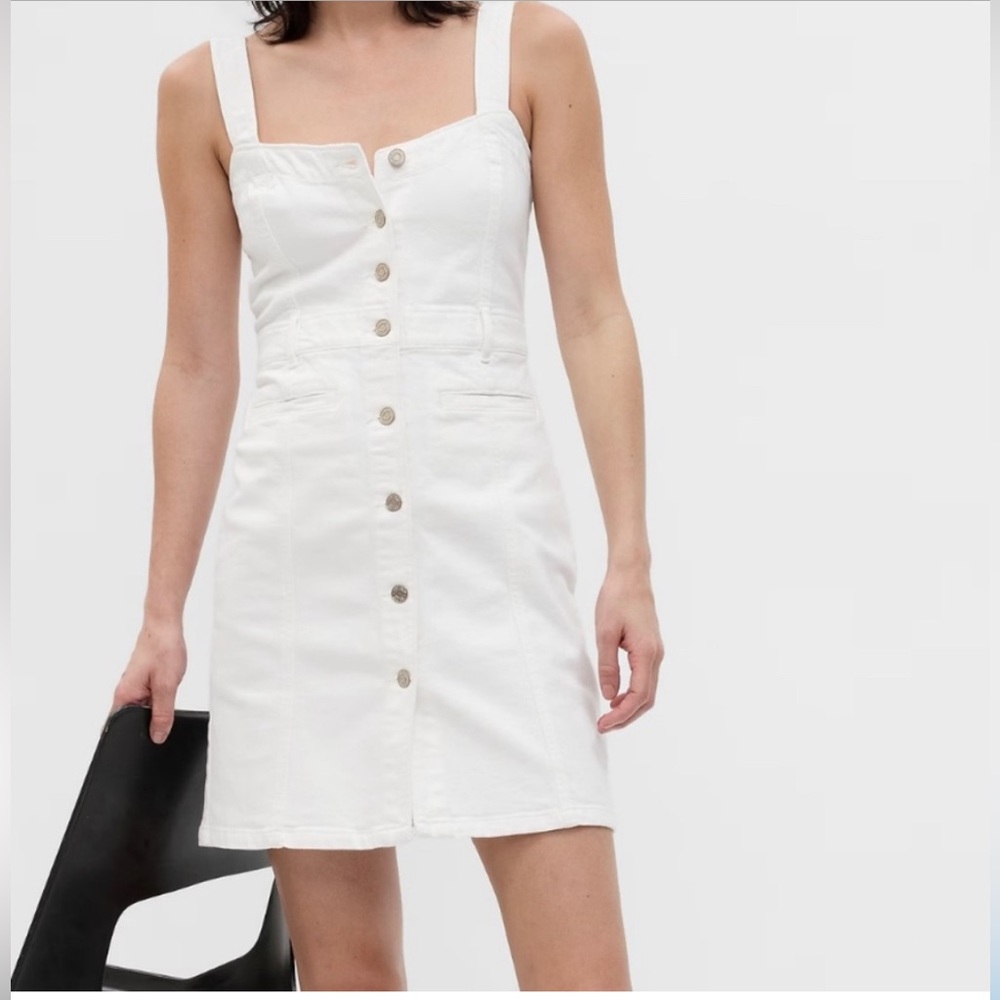 Gap Button Front Denim Mini Dress (white)